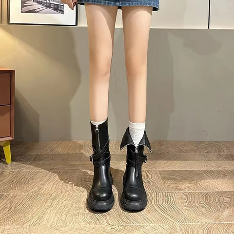 New Fashion Round Toe Casual Goth Zip Sexy High Heels Platform Boots CODE: KAR3400