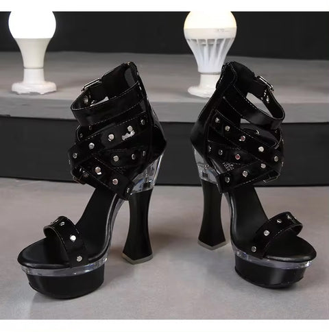 New Summer High Belt Buckle Squarer Square Heel Platform Sandals CODE: KAR3403