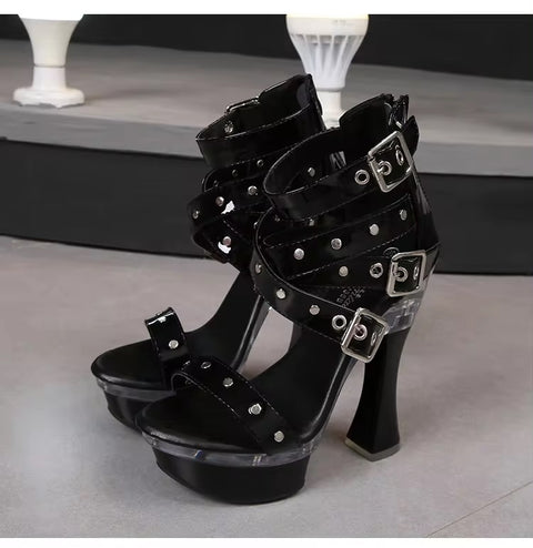 New Summer High Belt Buckle Squarer Square Heel Platform Sandals CODE: KAR3403