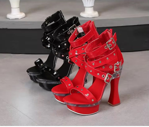 New Summer High Belt Buckle Squarer Square Heel Platform Sandals CODE: KAR3403