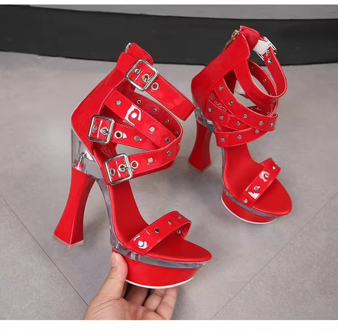New Summer High Belt Buckle Squarer Square Heel Platform Sandals CODE: KAR3403