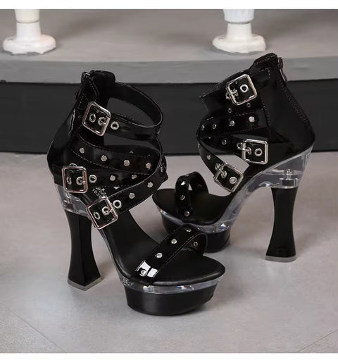 New Summer High Belt Buckle Squarer Square Heel Platform Sandals CODE: KAR3403
