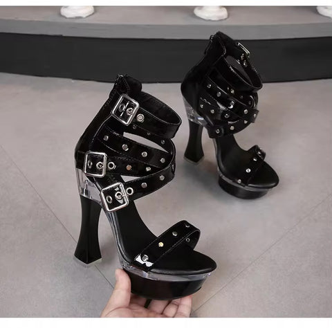 New Summer High Belt Buckle Squarer Square Heel Platform Sandals CODE: KAR3403