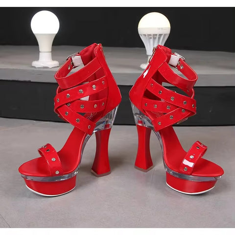 New Summer High Belt Buckle Squarer Square Heel Platform Sandals CODE: KAR3403
