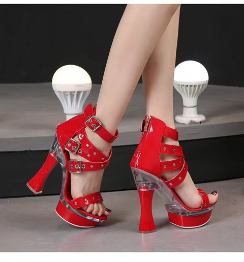 New Summer High Belt Buckle Squarer Square Heel Platform Sandals CODE: KAR3403