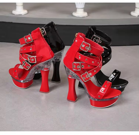 New Summer High Belt Buckle Squarer Square Heel Platform Sandals CODE: KAR3403