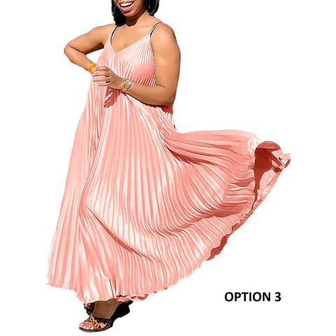 Summer New Loose Waisted V-Neck Sexy Suspender Pleated Elegant Casual Dress CODE: KAR3405