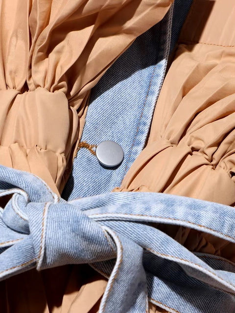 New Designer Spliced Belt Lapel Long Sleeve Patchwork Ruffles Casual Loose Jacket CODE: KAR3406