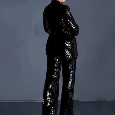 New Sequin Long Sleeve Lapel Slim Fit Formal 2 Piece Set CODE: KAR3409