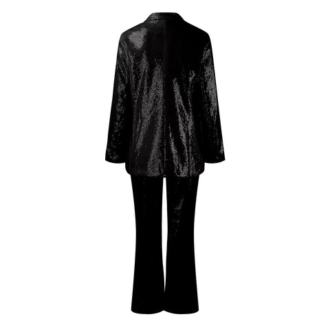 New Sequin Long Sleeve Lapel Slim Fit Formal 2 Piece Set CODE: KAR3409