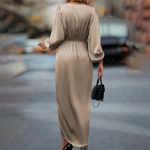 New V-Neck Satin Sleeve Evening Party Maxi Satin Dress CODE: KAR3411