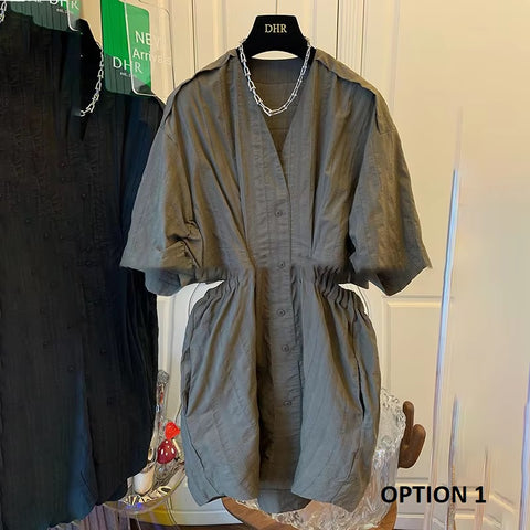 New Fashionable revealing waist, stylish casual V-neck short sleeved dress CODE: KAR3412