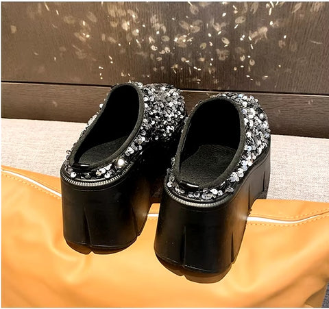New Bling Chunky High Heel Style Round Toe Slide Mule Platform Sandals CODE: KAR3421