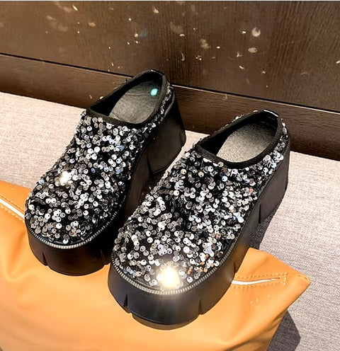 New Bling Chunky High Heel Style Round Toe Slide Mule Platform Sandals CODE: KAR3421