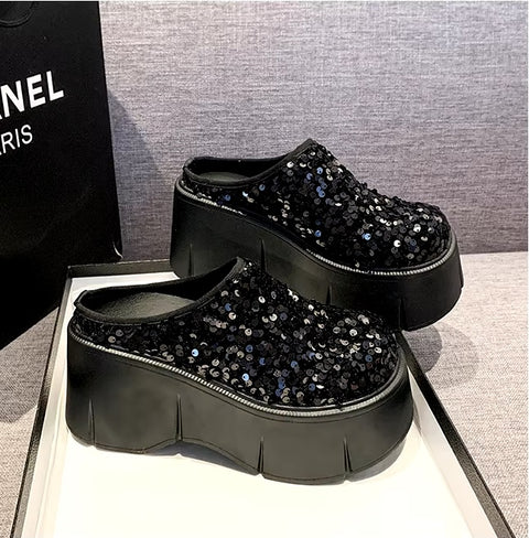 New Bling Chunky High Heel Style Round Toe Slide Mule Platform Sandals CODE: KAR3421