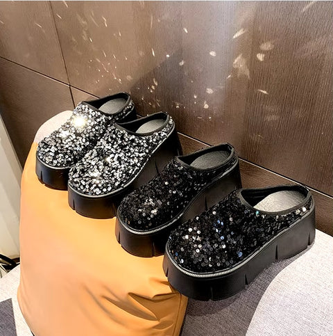 New Bling Chunky High Heel Style Round Toe Slide Mule Platform Sandals CODE: KAR3421