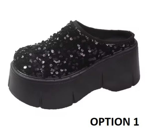 New Bling Chunky High Heel Style Round Toe Slide Mule Platform Sandals CODE: KAR3421