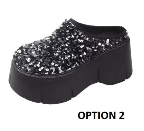 New Bling Chunky High Heel Style Round Toe Slide Mule Platform Sandals CODE: KAR3421