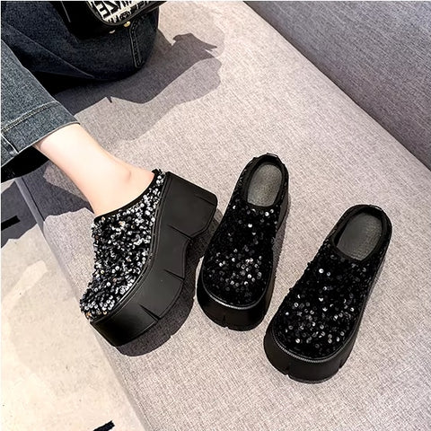 New Bling Chunky High Heel Style Round Toe Slide Mule Platform Sandals CODE: KAR3421