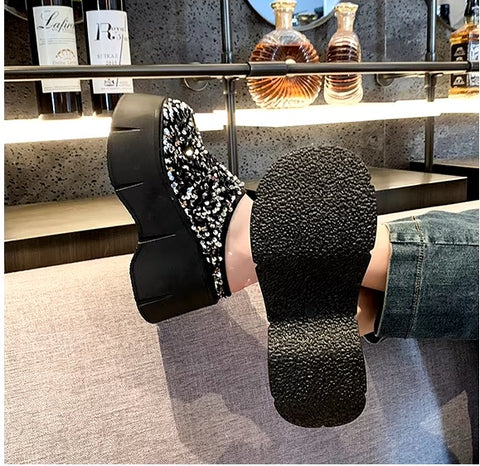 New Bling Chunky High Heel Style Round Toe Slide Mule Platform Sandals CODE: KAR3421