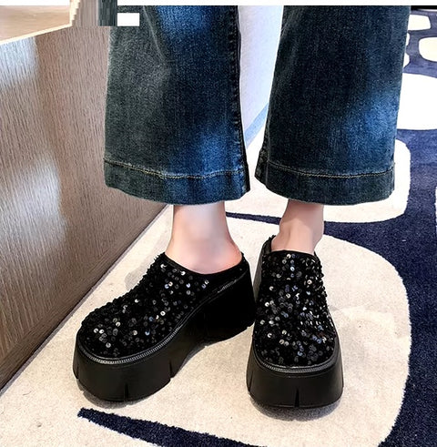 New Bling Chunky High Heel Style Round Toe Slide Mule Platform Sandals CODE: KAR3421