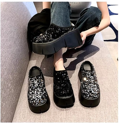 New Bling Chunky High Heel Style Round Toe Slide Mule Platform Sandals CODE: KAR3421