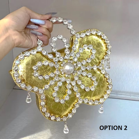 Sun Flower Butterfly Sparkling Water Diamond Silk Pearl Single Shoulder Crossbody Handbag CODE: KAR3422