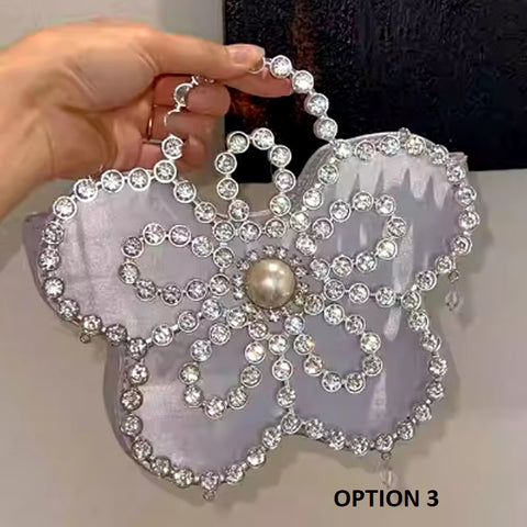 Sun Flower Butterfly Sparkling Water Diamond Silk Pearl Single Shoulder Crossbody Handbag CODE: KAR3422