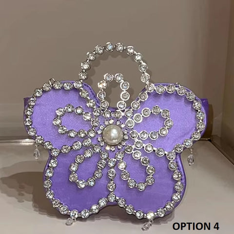 Sun Flower Butterfly Sparkling Water Diamond Silk Pearl Single Shoulder Crossbody Handbag CODE: KAR3422