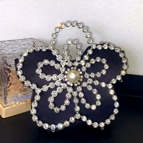 Sun Flower Butterfly Sparkling Water Diamond Silk Pearl Single Shoulder Crossbody Handbag CODE: KAR3422