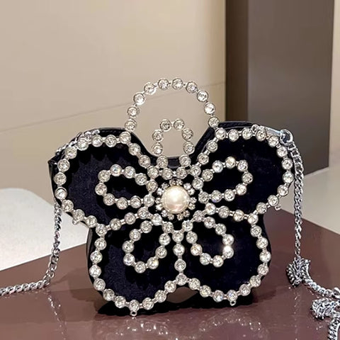 Sun Flower Butterfly Sparkling Water Diamond Silk Pearl Single Shoulder Crossbody Handbag CODE: KAR3422