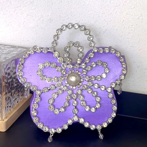 Sun Flower Butterfly Sparkling Water Diamond Silk Pearl Single Shoulder Crossbody Handbag CODE: KAR3422