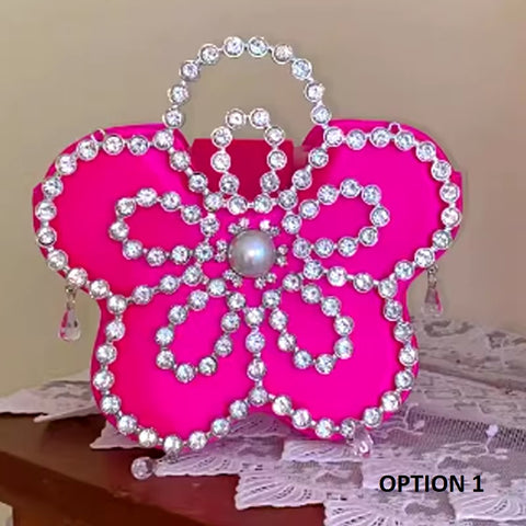 Sun Flower Butterfly Sparkling Water Diamond Silk Pearl Single Shoulder Crossbody Handbag CODE: KAR3422