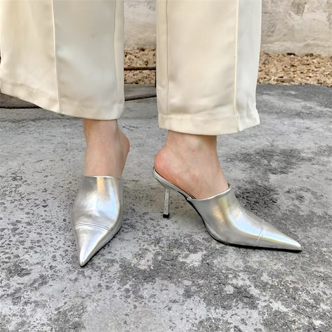 New Fashion Thin Low Pointed Toe Design Slip On Mules Slides Heels CODE: KAR3423
