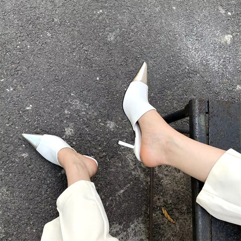 New Fashion Thin Low Pointed Toe Design Slip On Mules Slides Heels CODE: KAR3423