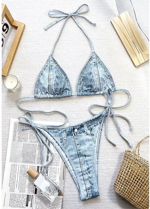 New Printed Halter Strappy High Cut Two-pieces Bikini Set Swimwear CODE: KAR3425