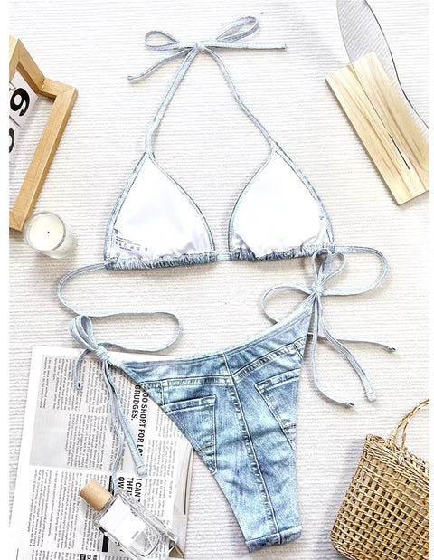New Printed Halter Strappy High Cut Two-pieces Bikini Set Swimwear CODE: KAR3425