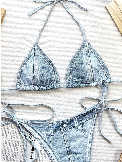 New Printed Halter Strappy High Cut Two-pieces Bikini Set Swimwear CODE: KAR3425