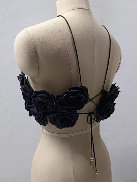 New Sexy Patchwork Flower Crop Lace-Up Backless Design Floral Vest Top CODE: KAR3430