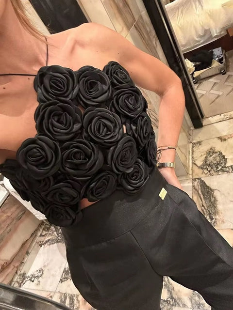 New Sexy Patchwork Flower Crop Lace-Up Backless Design Floral Vest Top CODE: KAR3430