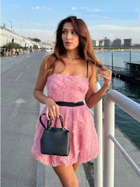 New Sexy Elegant Flower Sleeveless Hem Folds Backless Mini Dress CODE: KAR3432
