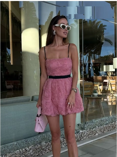 New Sexy Elegant Flower Sleeveless Hem Folds Backless Mini Dress CODE: KAR3432