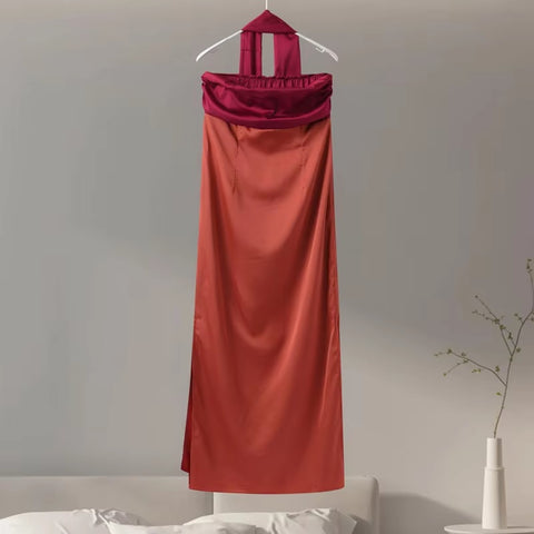 New Off Shoulder Backless Patchwork Split Ribbon Strapless Maxi Dress CODE: KAR3434