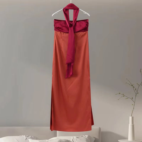 New Off Shoulder Backless Patchwork Split Ribbon Strapless Maxi Dress CODE: KAR3434