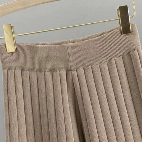 New V Neck Single-breasted Waistcoat Elastic Waist Wide Leg Long Trouser 3 Pcs Set CODE: KAR3435