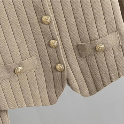 New V Neck Single-breasted Waistcoat Elastic Waist Wide Leg Long Trouser 3 Pcs Set CODE: KAR3435