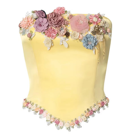 New Sexy Satin Aesthetic Flowers Corset Crop Elegant Sleeveless Backless Tank Top CODE: KAR3436