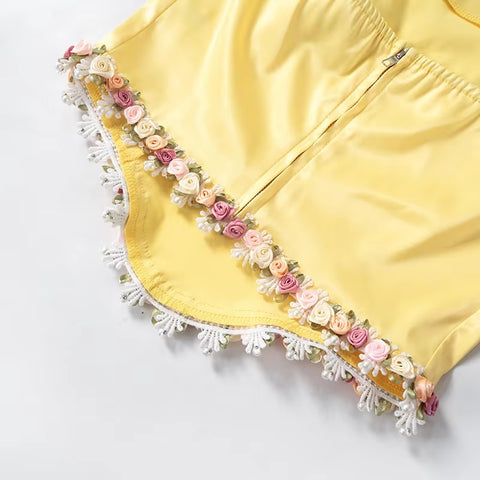 New Sexy Satin Aesthetic Flowers Corset Crop Elegant Sleeveless Backless Tank Top CODE: KAR3436