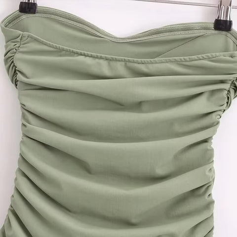 Sexy Ruffles Solid Strapless Backless Bodysuit High Waist Skirt Set CODE: KAR3439