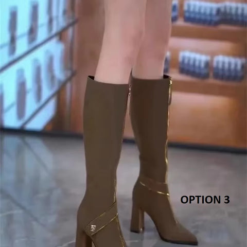 New Winter Belt Buckle Thin Pointed Thick Heel Boots CODE: KAR3443